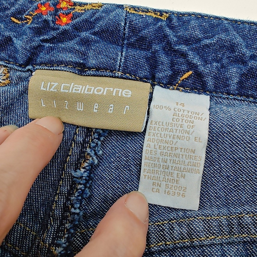 Vintage Liz Claiborne LizWear Embroidered Floral Women's 14 Cottagecore Denim - Picture 3 of 8